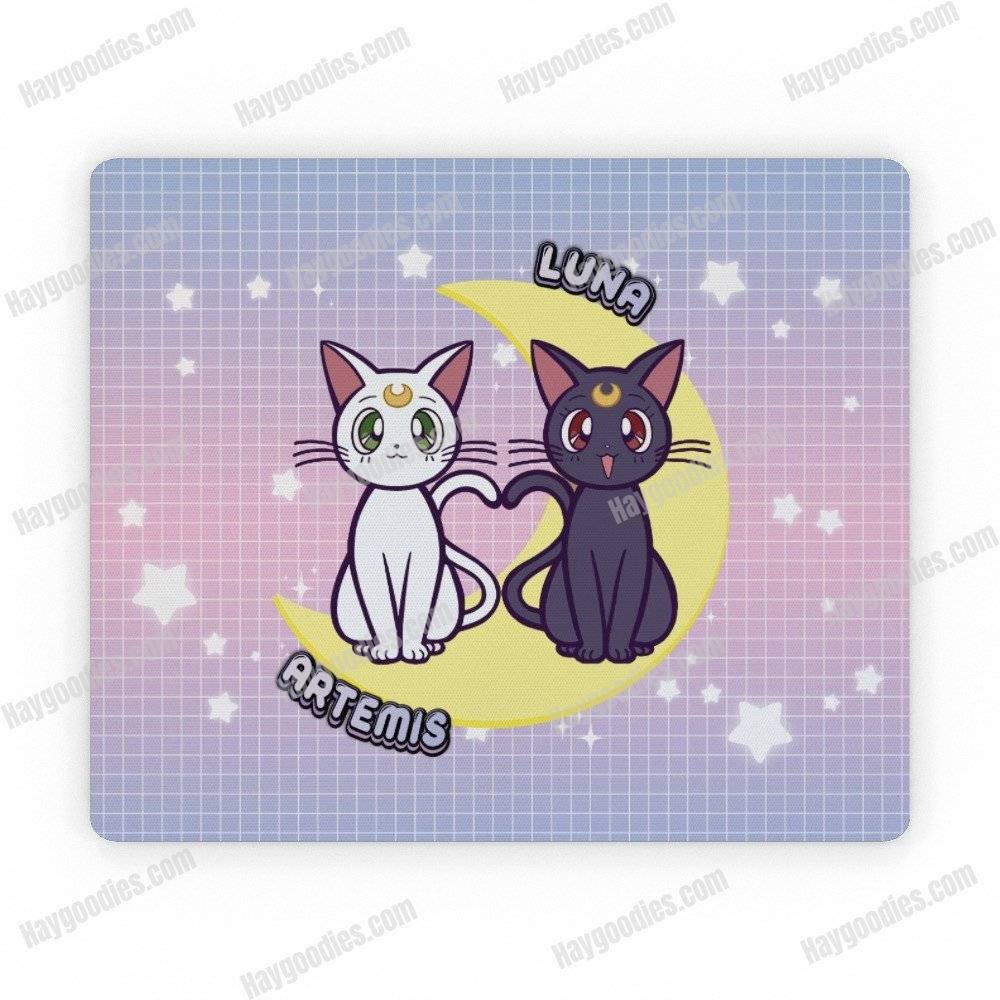 Luna and Artemis Mousepad | Sailor Moon Anime Desk Mat | Non-Slip 9.8″ x 7.8″