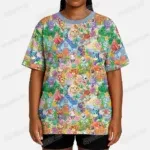 Animal Crossing t-shirt all-over pattern blue collar unisex tee