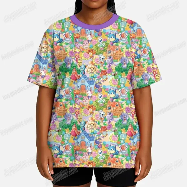 model-animalcrossing-p.webp Animal Crossing Pattern T-Shirt-XS to 7XL-Purple