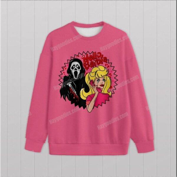 Barbie and Ghostface sweatshirt-peony.jpg Hello Barbie Unisex Sweatshirt-XS to 6XL-Various Colours