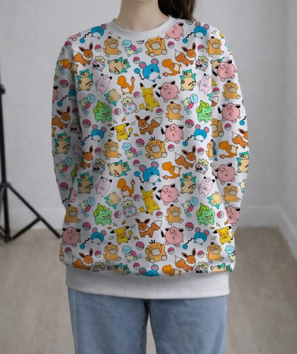 Pokemon sweatshirt kawaii chibi all-over pattern white background