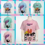 Powerpuff Girls t-shirt all-over pattern Blossom Bubbles Buttercup Mojo Jojo pink,blue and green