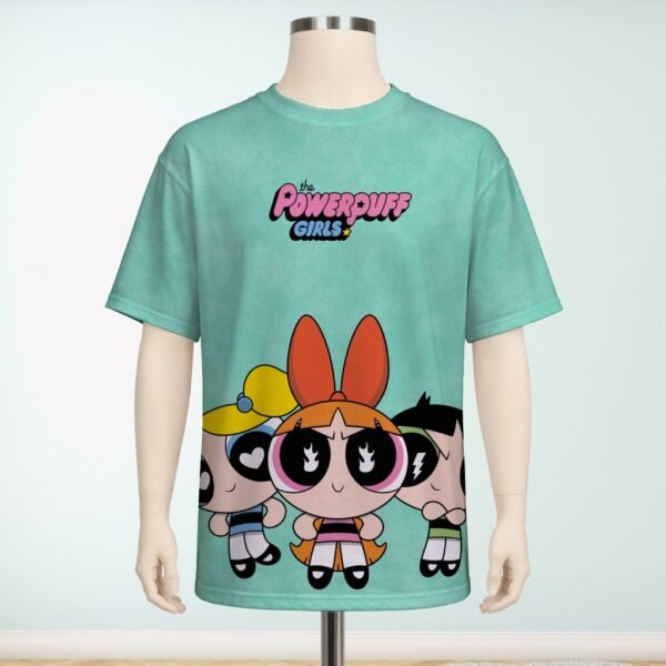 powerpuff-green-fr Powerpuff Girls T-Shirt – Blossom Bubbles Buttercup & Mojo Jojo Unisex Tee | XS to 7XL
