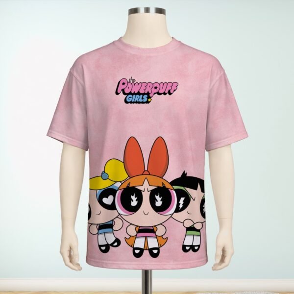 powerpuff-pink-fr Powerpuff Girls T-Shirt – Blossom Bubbles Buttercup & Mojo Jojo Unisex Tee | XS to 7XL