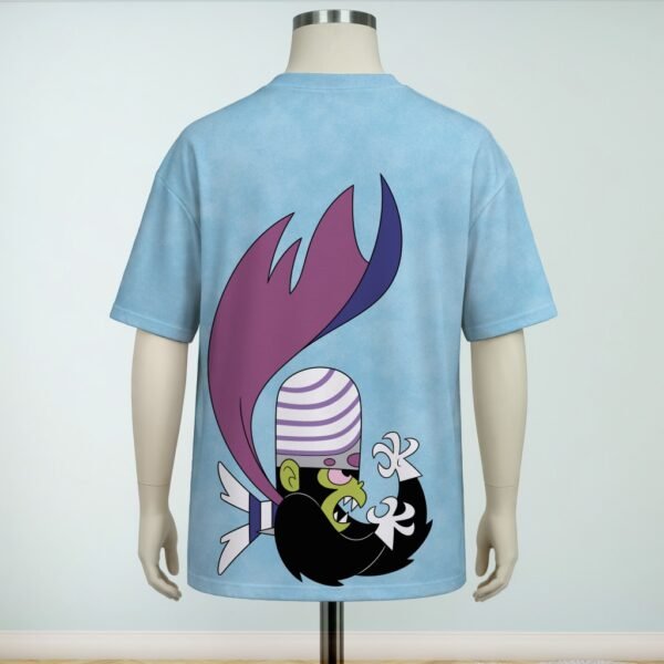 ppg-blue-bk Powerpuff Girls t-shirt all-over pattern Blossom Bubbles Buttercup Mojo Jojo blue