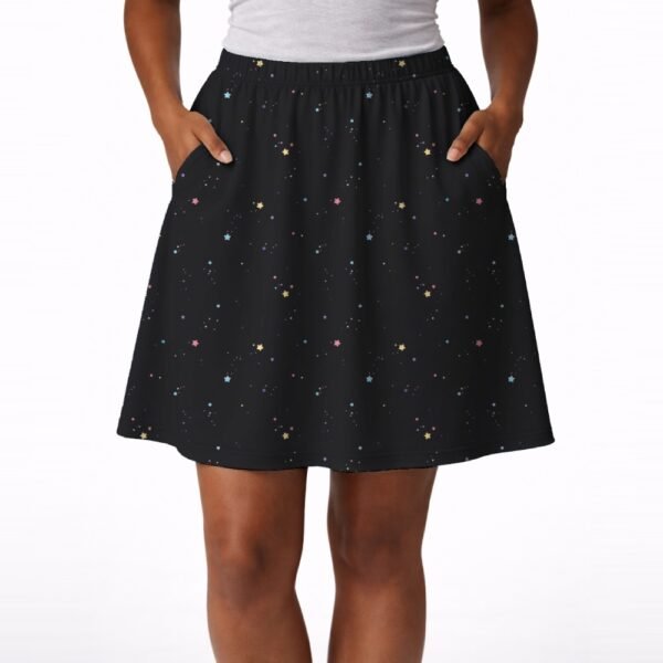 short-skirt-blkstars Black skater skirt colourful stars pockets S to 6XL