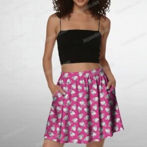 Hello Kitty Pattern Skater Skirt with Pockets – Stretch A-Line Mini (UK 8–26)