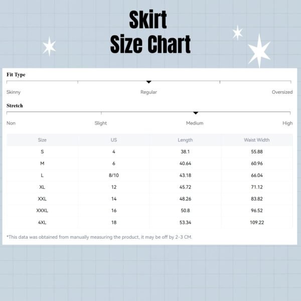 short skirt size chart USA