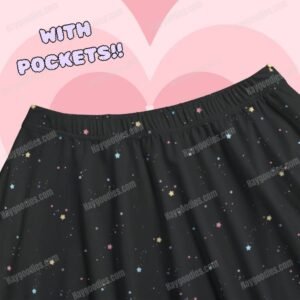 Black Skater Skirt with Colourful Stars & Pockets – Stretch A-Line Mini (UK 8–26)