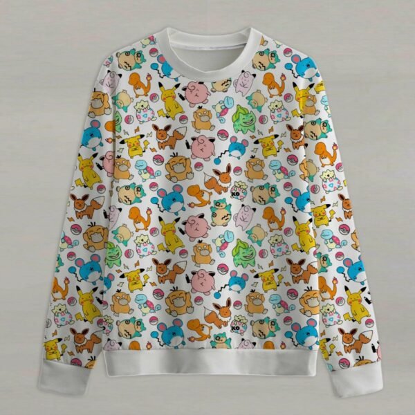 Pokemon sweatshirt kawaii chibi all-over pattern white background