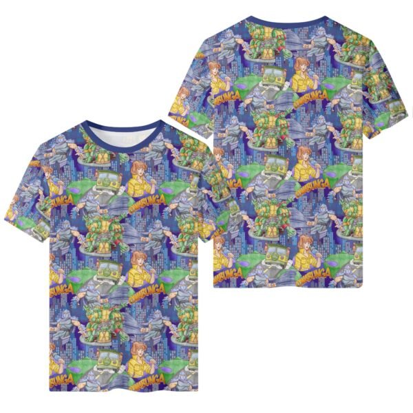 Teenage Mutant Ninja Turtles t-shirt all-over pattern blue collar