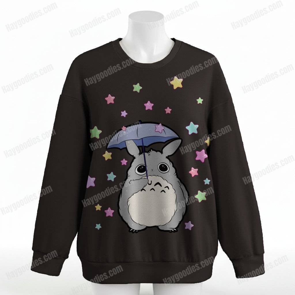 Star Rain Totoro sweatshirt relaxed drop-shoulder unisex-black