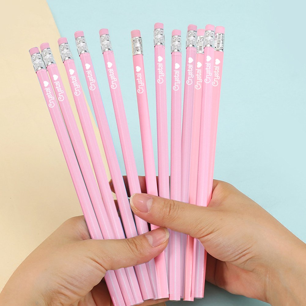 custom name HB pencils pink stationery set with eraser