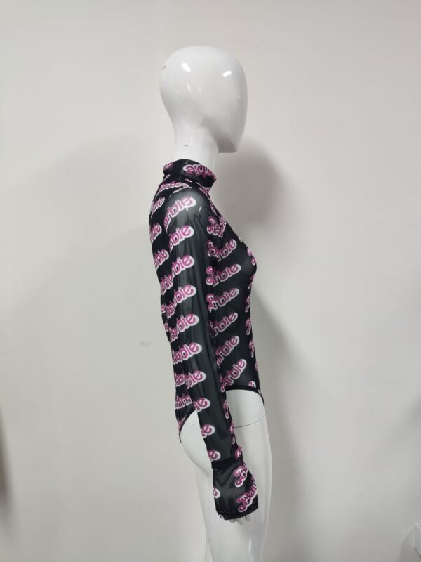 Barbie Mesh Bodysuit – High Neck Long Sleeve | Rose Red, Purple, Black | S–XL