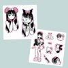 Sticker-junji Junji Ito x Sanrio inspired vinyl sticker sheet with anime schoolgirl and kawaii horror characters in black white and pink
