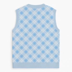 blue tonal argyle diamond pattern sweater vest ribbed hem