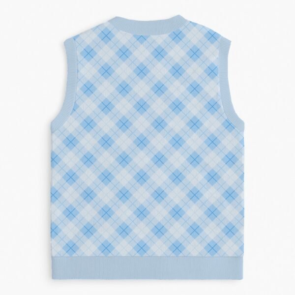 blue tonal argyle diamond pattern sweater vest ribbed hem