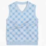 blue argyle sweater vest unisex V-neck knit vest S to 6XL