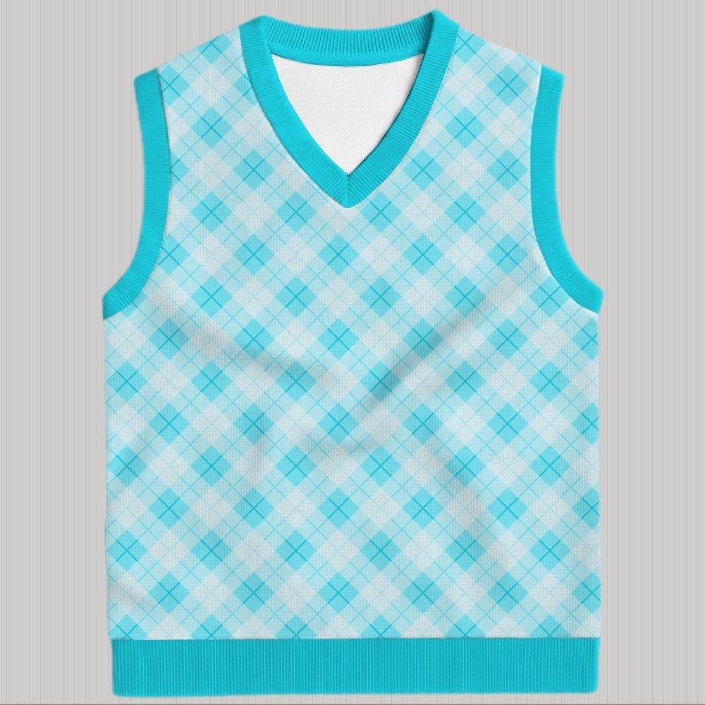 teal argyle sweater vest unisex V-neck knit vest S to 6XL