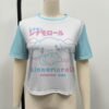 Cinnamoroll crop top kawaii Sanrio graphic Japanese text blue sleeves