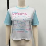 Cinnamoroll crop top kawaii Sanrio graphic Japanese text blue sleeves