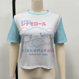 Cinnamoroll crop top kawaii Sanrio graphic Japanese text blue sleeves
