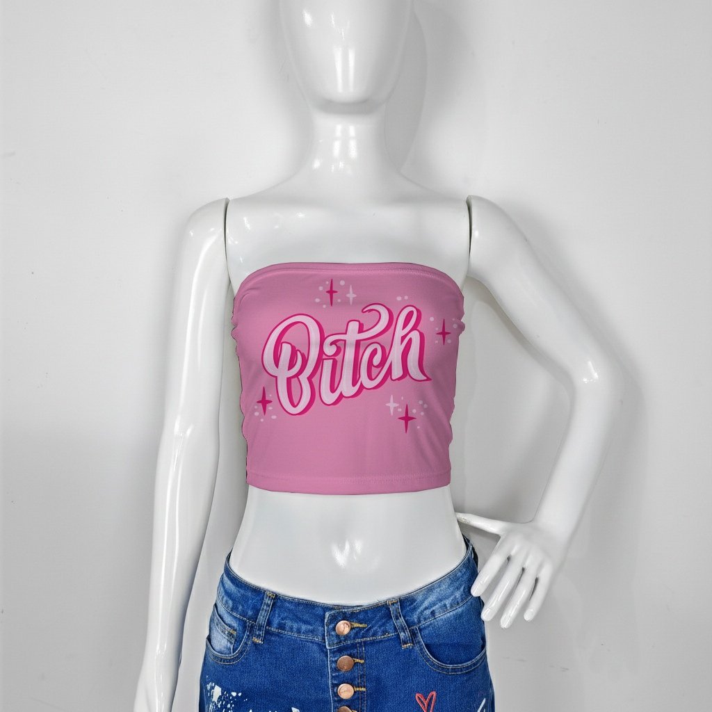 tube top bitch slogan strapless bandeau crop pink black XS to 5XL