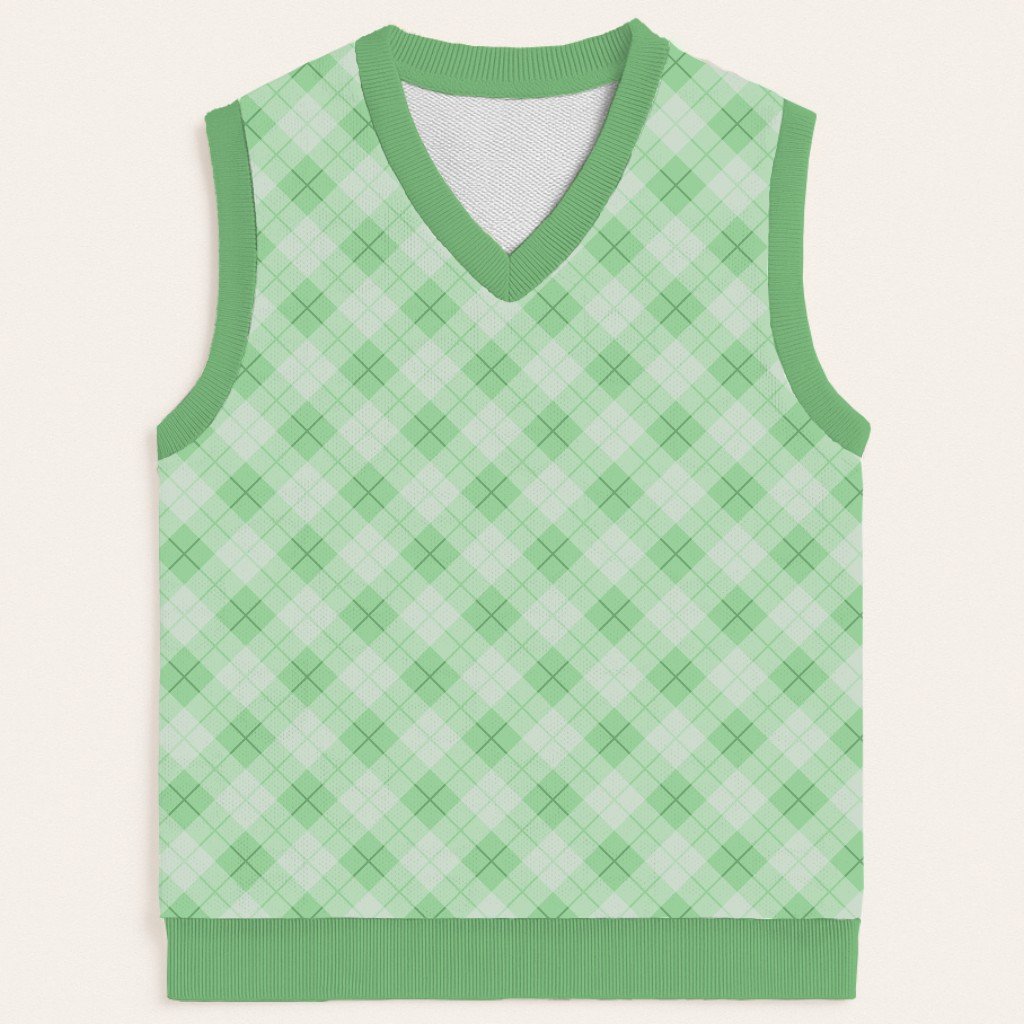 green argyle sweater vest unisex V-neck knit vest S to 6XL