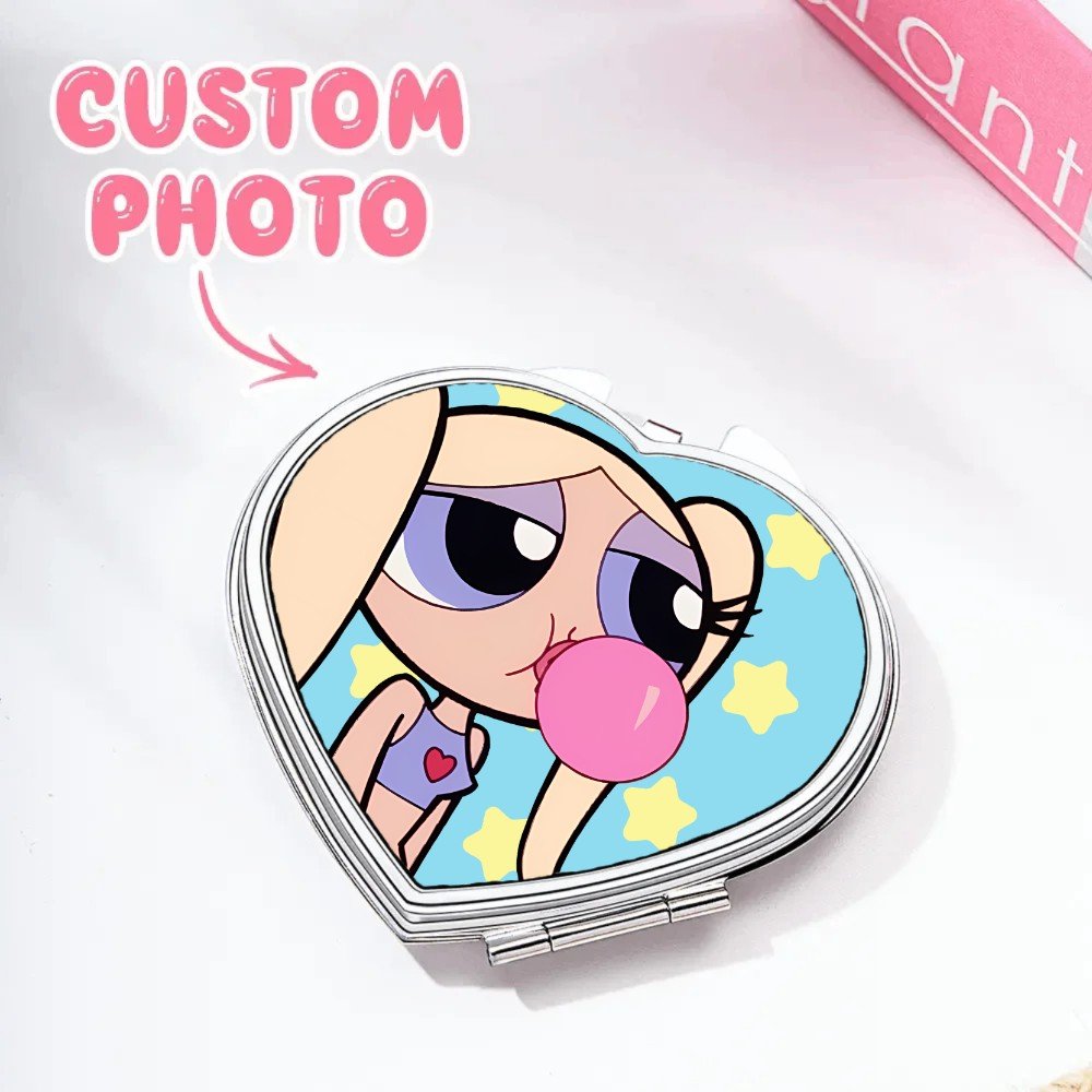 personalized heart compact mirror custom photo metal
