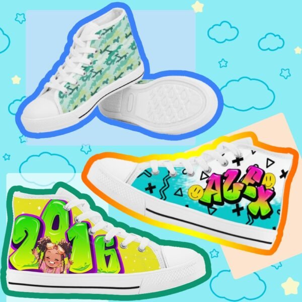 kids shoes-white1 custom photo design kids high top canvas shoes EVA padded insoles lace-up