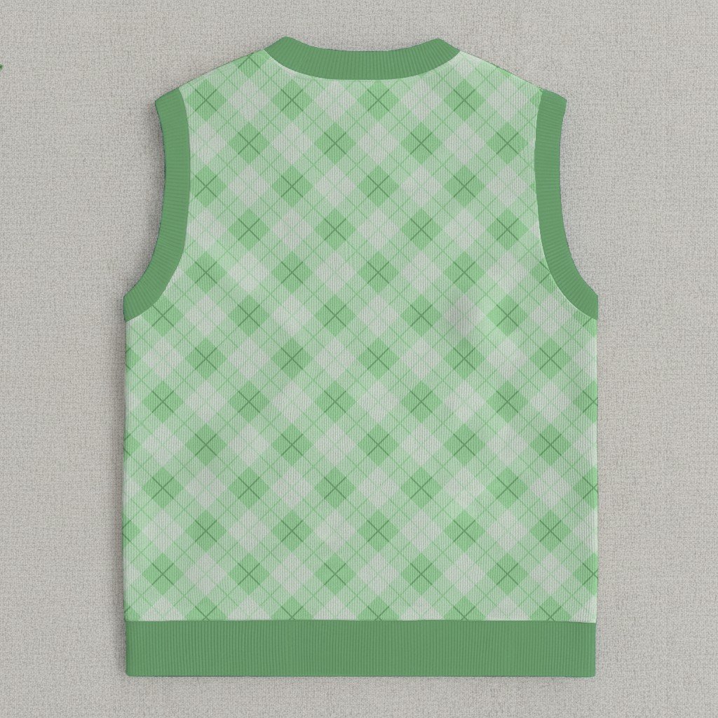 green tonal argyle diamond pattern sweater vest ribbed hem