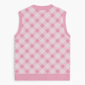 pink tonal argyle diamond pattern sweater vest ribbed hem