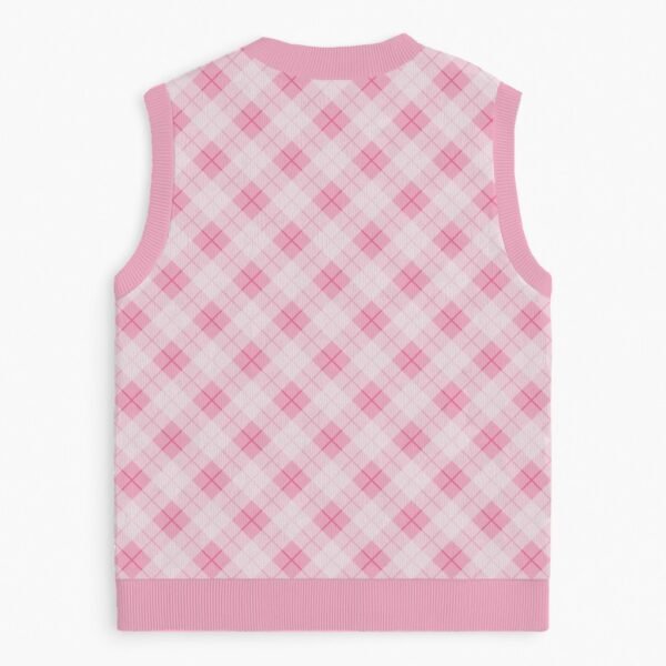 pink tonal argyle diamond pattern sweater vest ribbed hem