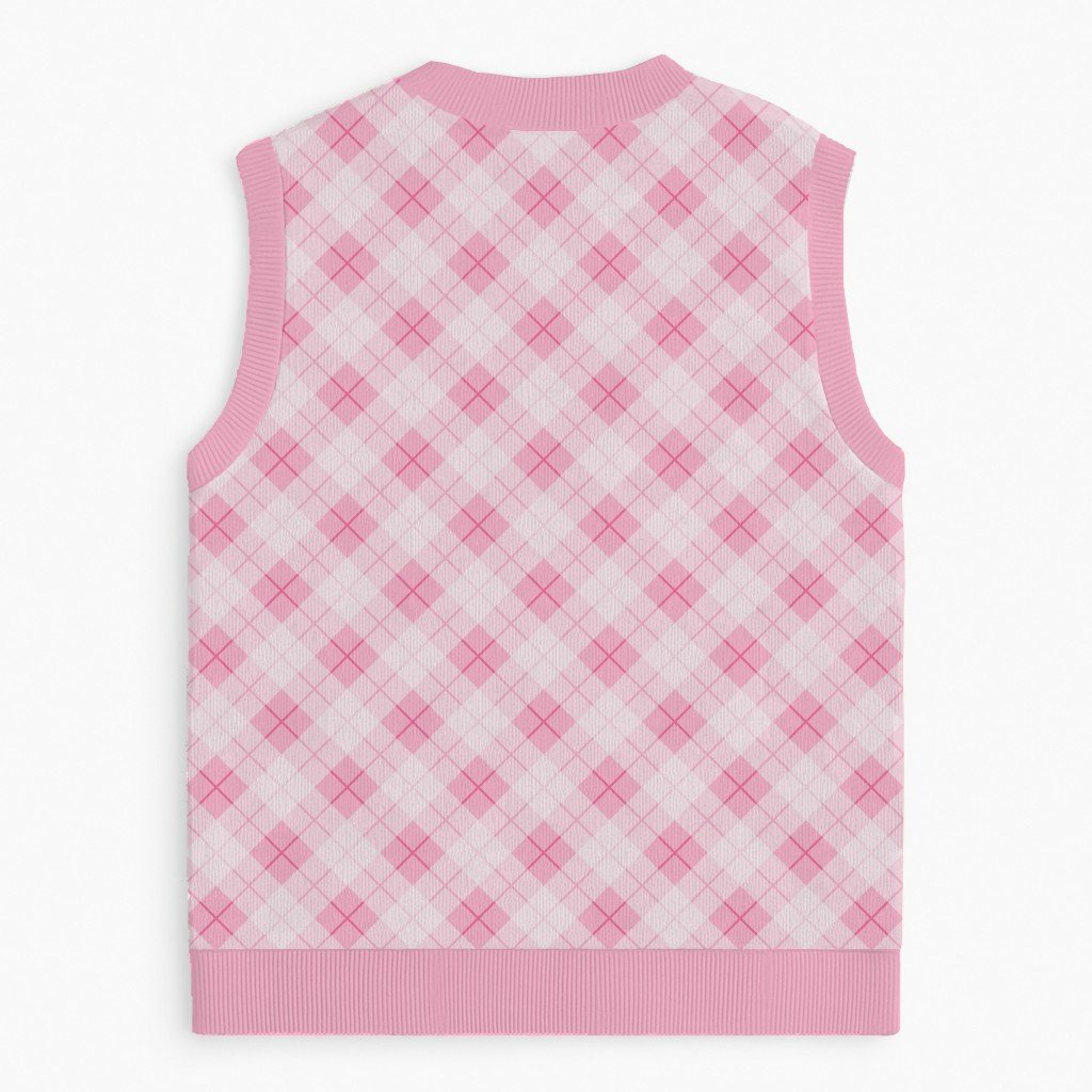 pink tonal argyle diamond pattern sweater vest ribbed hem