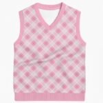 pink argyle sweater vest unisex V-neck knit vest S to 6XL