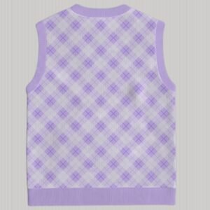 purple tonal argyle diamond pattern sweater vest ribbed hem
