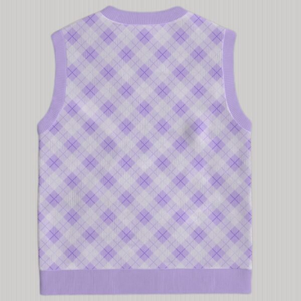 purple tonal argyle diamond pattern sweater vest ribbed hem