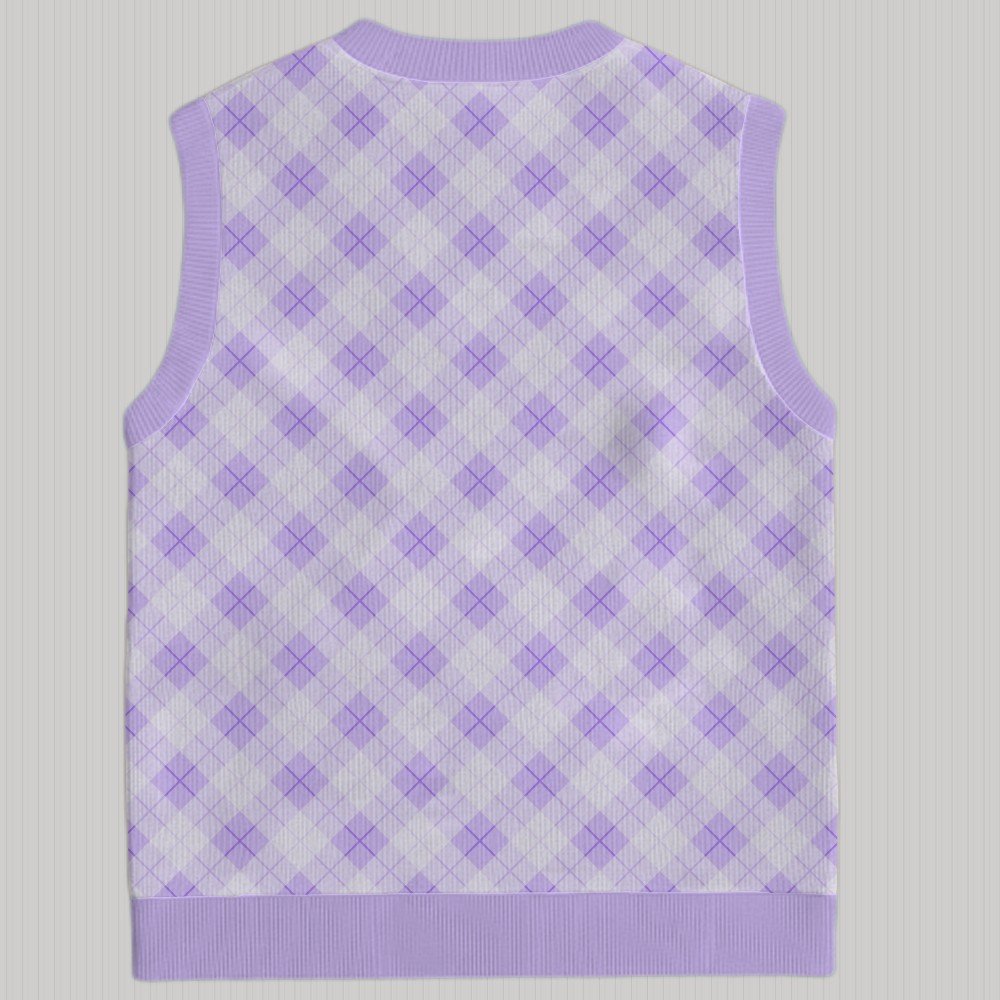 purple tonal argyle diamond pattern sweater vest ribbed hem