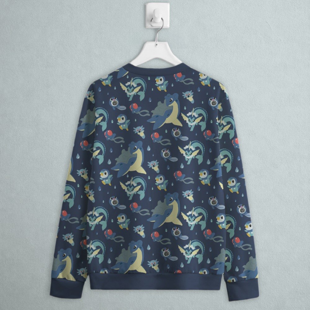water type Pokemon sweatshirt navy background matching collar cuffs S to 6XL