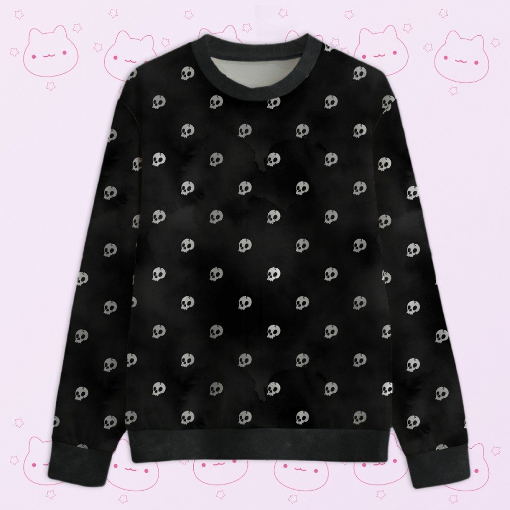skull pattern sweatshirt black all-over kawaii skull print unisex