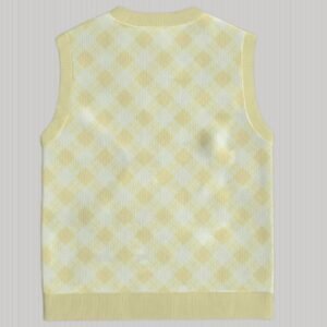 yellow tonal argyle diamond pattern sweater vest ribbed hem