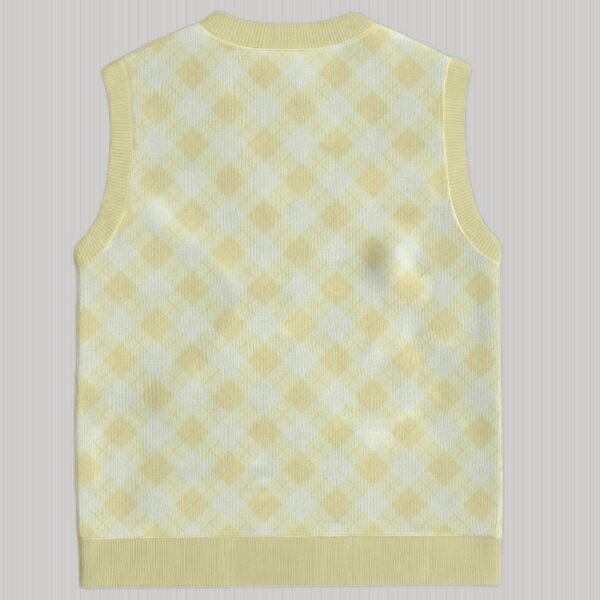 yellow tonal argyle diamond pattern sweater vest ribbed hem
