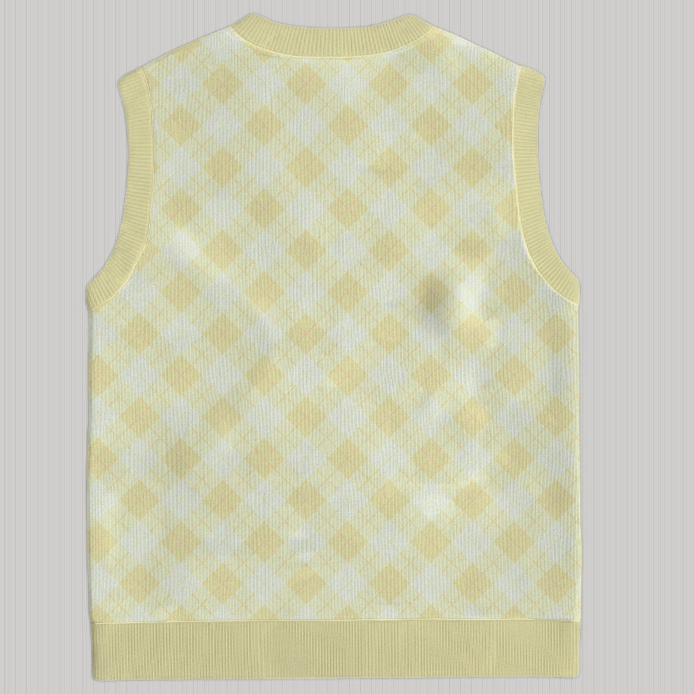 yellow tonal argyle diamond pattern sweater vest ribbed hem
