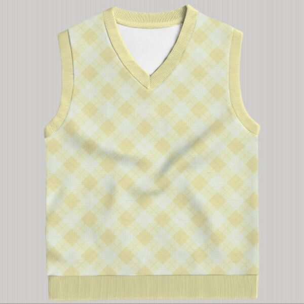 yellow argyle sweater vest unisex V-neck knit vest S to 6XL