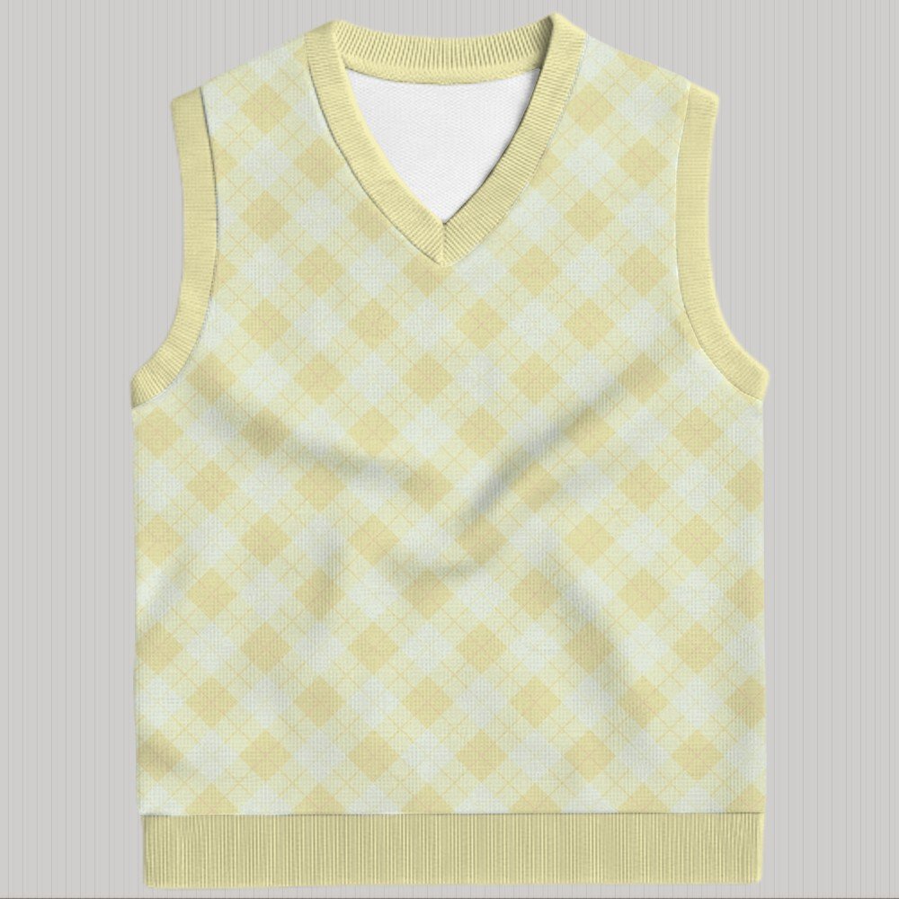 yellow argyle sweater vest unisex V-neck knit vest S to 6XL