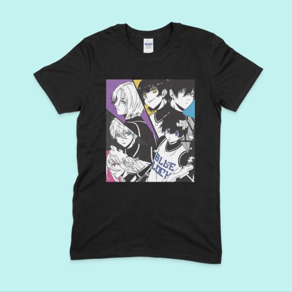 Blue Lock t-shirt in black with anime character graphic print, unisex classic fit