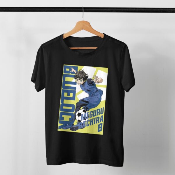 Blue Lock t-shirt in black with anime character graphic print, unisex classic fit
