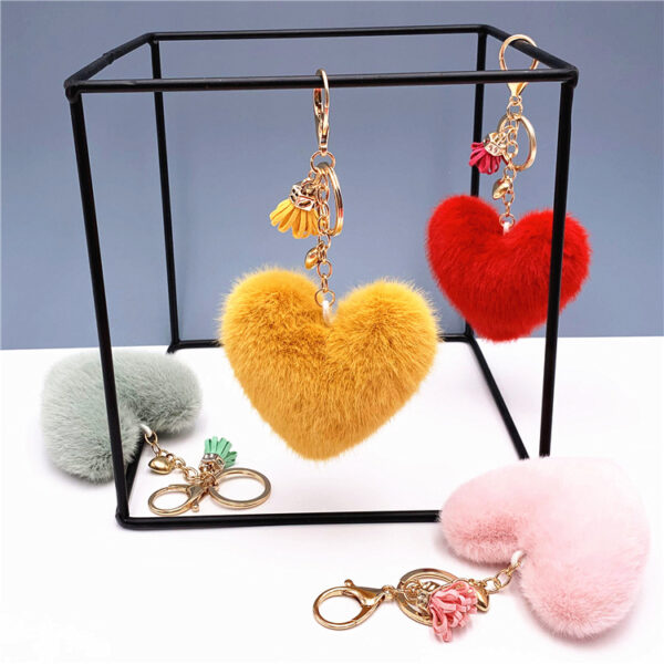 569426791 heart shaped keychain soft plush imitation mink fur