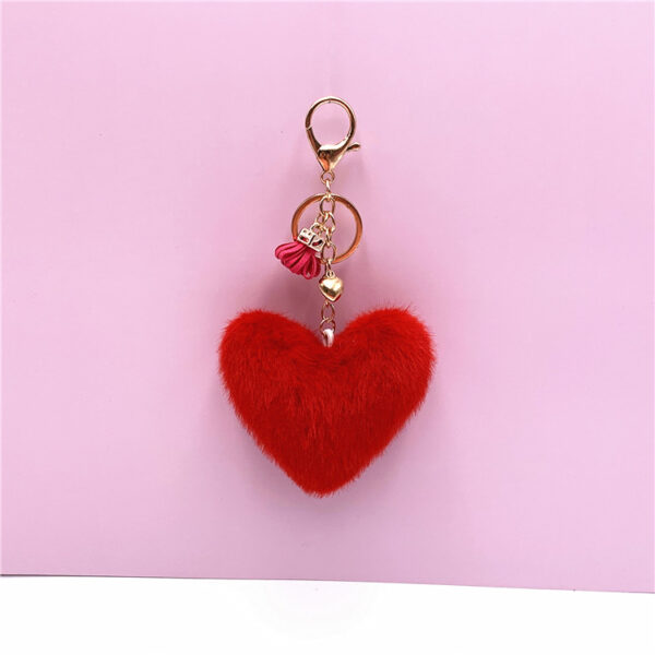 569426796 Heart Shaped Keychain – Plush Imitation Mink Fur Bag Charm | 11 Colours