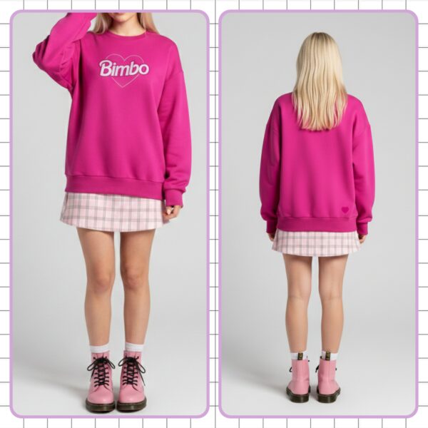 Bimbo unisex hot pink sweatshirt with relaxed oversized fit, drop shoulder sleeves, sizes XS to 6XL